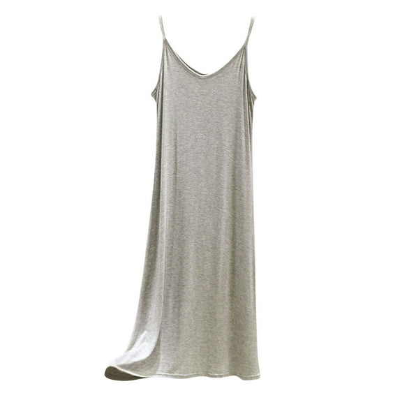 BUIGTTKLOP Nightgown for Women Sleeveless Spaghetti Strap Pajamas Dress V Neck Knee Length Nightshirts Soft Loungewear