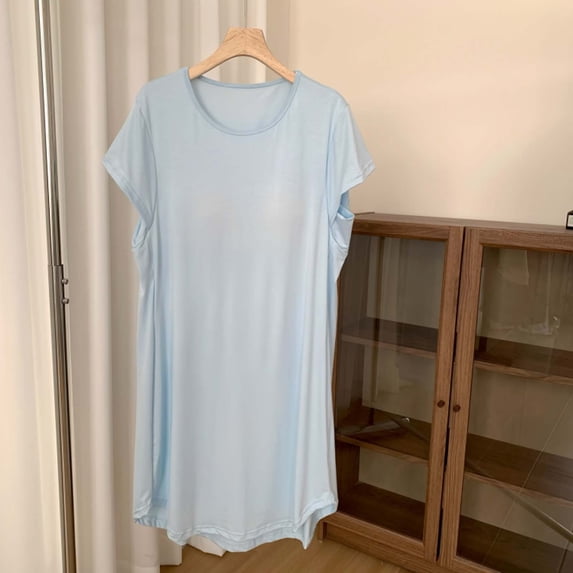 BUIGTTKLOP Nightgowns for Women Short Sleeve Nightdress Round Neck Sleepshirts Loose Fitted Pajamas Dresses