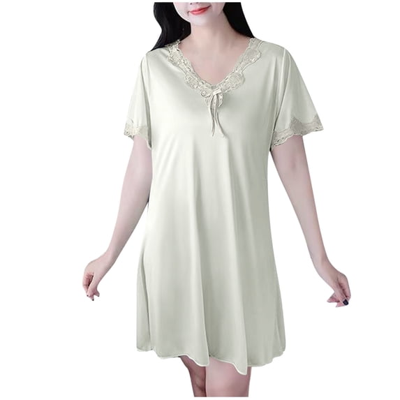 BUIGTTKLOP Nightgowns for Womens Short Sleeve Nightshirts Knee Length Lightweight Pajamas Dress Soft Homedress