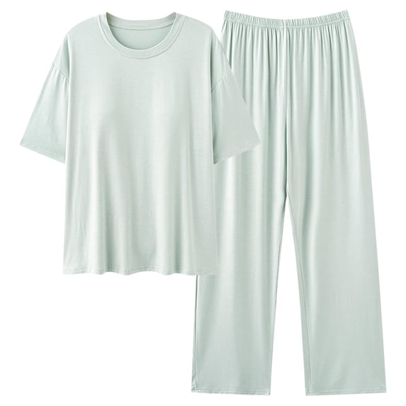 BUIGTTKLOP Pajama Set for Women Built in Bra Short Sleeve Tops High Waisted Lounge Pants 2 Piece Outfits Cozy Loungewear
