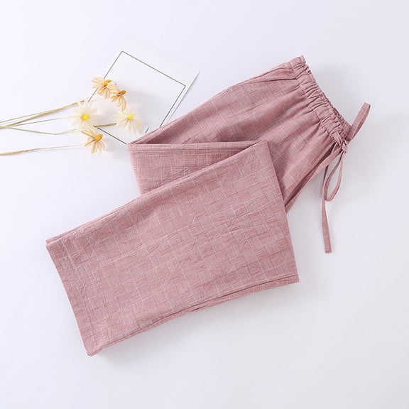 BUIGTTKLOP Pajamas Pants for Women Drawstring High Waisted Lounge Pants Wide Leg Sleep Bottoms Loungewear