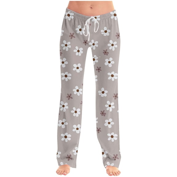 BUIGTTKLOP Pajamas Pants for Women Drawstring High Waisted Print Lounge Pants Wide Leg Sleep Bottoms Loungewear