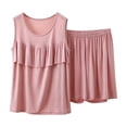 thumbnail image 1 of BUIGTTKLOP Pajamas Sets for Women Sleeveless Crewneck Ruffle Tank Tops High Waisted Shorts Comfy Loungewear, 1 of 6