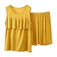 thumbnail image 1 of BUIGTTKLOP Pajamas Sets for Women Sleeveless Crewneck Ruffle Tank Tops High Waisted Shorts Comfy Loungewear, 1 of 6