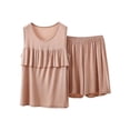 thumbnail image 1 of BUIGTTKLOP Pajamas Sets for Women Sleeveless Crewneck Ruffle Tank Tops High Waisted Shorts Comfy Loungewear, 1 of 6
