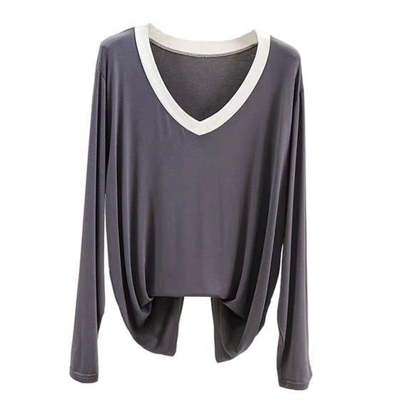 BUIGTTKLOP Pajamas Tops for Women Long Sleeve Shirts Casual V Neck Top Soft Undershirts Comfy Base Layer Loungewear