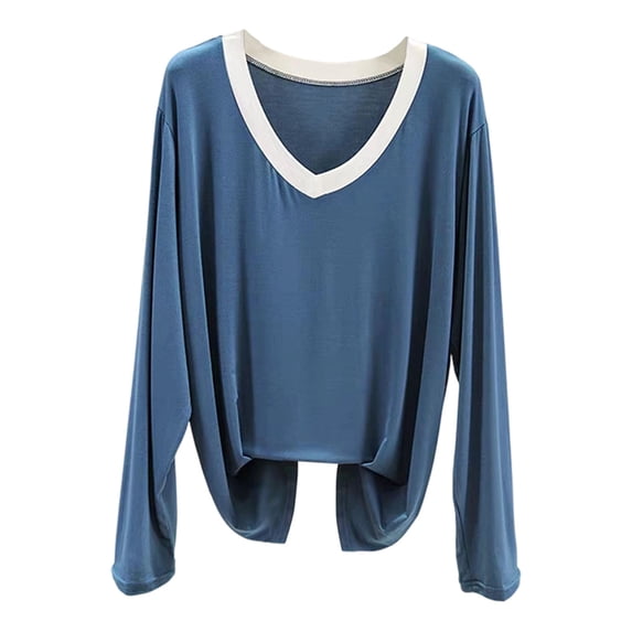BUIGTTKLOP Pajamas Tops for Women Long Sleeve Shirts Casual V Neck Top Soft Undershirts Comfy Base Layer Loungewear
