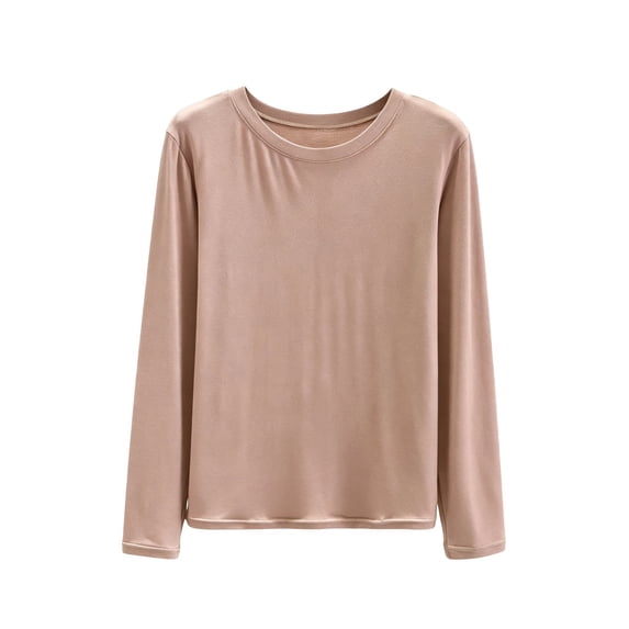 BUIGTTKLOP Pajamas Tops for Women Long Sleeve Shirts Round Neck Sleepwear Soft Loungewear Casual Loose Homewear