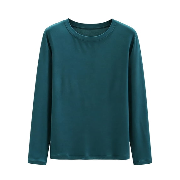 BUIGTTKLOP Pajamas Tops for Women Long Sleeve Shirts Round Neck Sleepwear Soft Loungewear Casual Loose Homewear