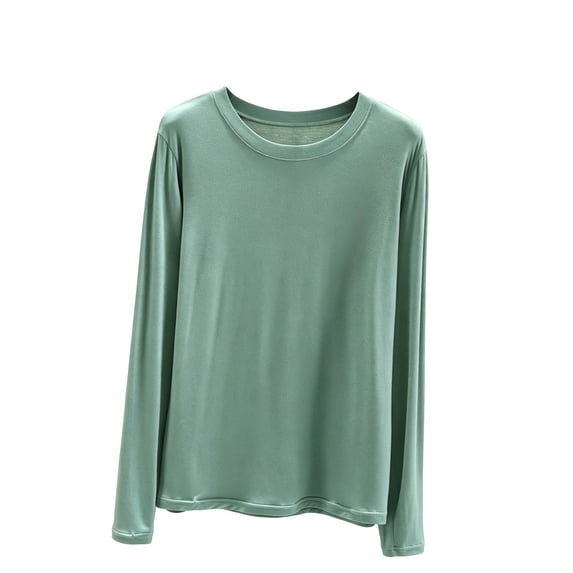 BUIGTTKLOP Pajamas Tops for Women Long Sleeve Shirts Round Neck Sleepwear Soft Loungewear Casual Loose Homewear