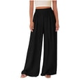 thumbnail image 1 of BUIGTTKLOP Palazzo Pants for Women Wide Leg Flowy Pants with Pockets Elastic Mid Waist Summer Beach Vacation Outfits, 1 of 6