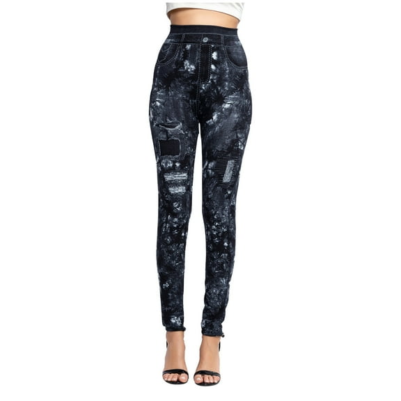 Buigttklop Pants for Women 2024 Casual Pants Imitation Denim Leggings Super Elastic Ladies Slim Trousers