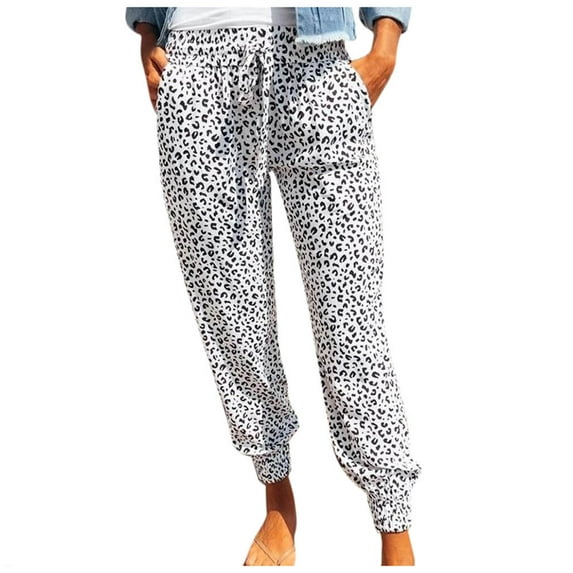 Buigttklop Pants for Women 2024 Casual Trousers Summer Leopard Print Pants Bottoms Athletic Pants
