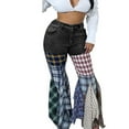 thumbnail image 1 of Buigttklop Pants for Women 2024 Flare Pants Splicing Plaid Horn Denim Flanged High-Waisted Jeans and Trousers, 1 of 6