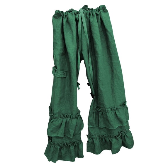 BUIGTTKLOP Pants for Women Clearance 2024 Plus Size Solid Cotton Linen Casual Ruffled Loose Pocket Pants