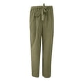 thumbnail image 1 of Buigttklop Pants for Women 2024 Solid Color Linen Sashes Straight Casual Long Pants Trousers, 1 of 4