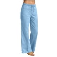 thumbnail image 1 of BUIGTTKLOP Pants for Women Drawstring Low Waisted Lounge Pants Straight Wide Leg Summer Beach Trousers with Pockets, 1 of 6