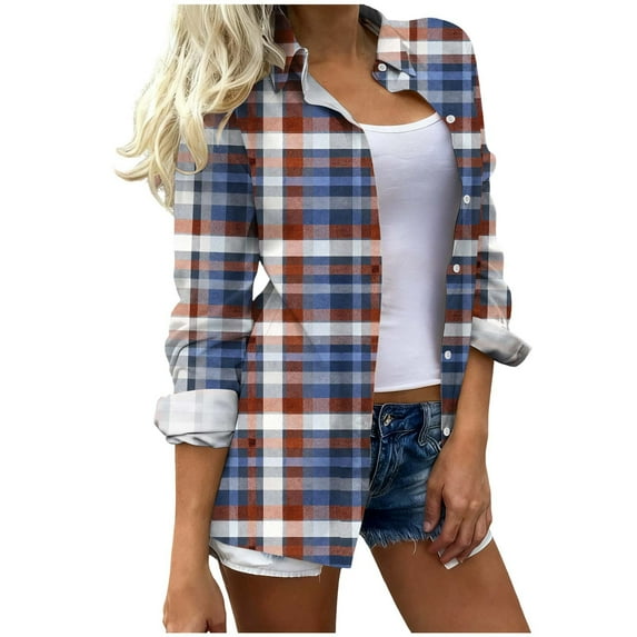 BUIGTTKLOP Plaid Shirts for Women Long Sleeve Shirts Button down Jackets Loose Fitted Blouses Tops