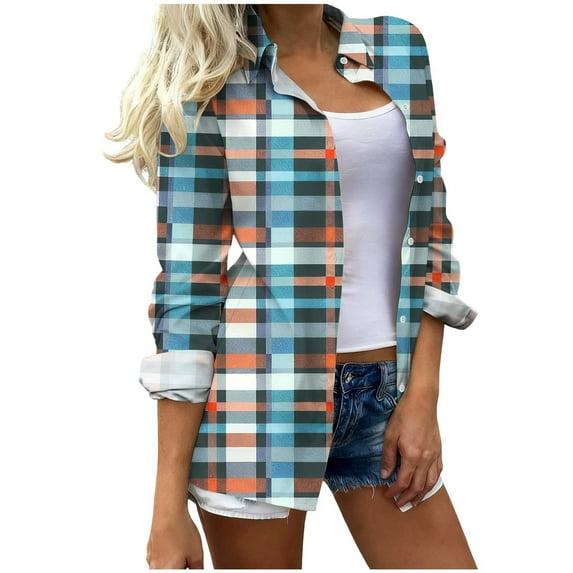 BUIGTTKLOP Plaid Shirts for Women Long Sleeve Shirts Button down Jackets Loose Fitted Blouses Tops