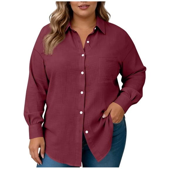 BUIGTTKLOP Plus Size Button down Shirts for Women Long Sleeve Work Shirts Collared Business Casual Tops Blouses