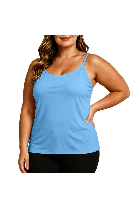 Plus Size Camisole Tops for Women Built in Bra Tank Tops Adjustable Spaghetti Strap Camis Loose Fitted Pleated Tunic Top Blouses