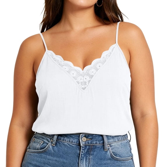 BUIGTTKLOP Plus Size Camisole Tops for Women Sleeveless Spaghetti Strap Shirts Crochet Lace Deep V Neck Tank Tops