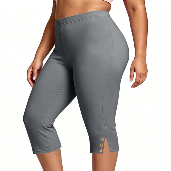BUIGTTKLOP Plus Size Capri Leggings for Women High Waisted Yoga Capris Side Split Stretchy Pull on Cropped Workout Pants