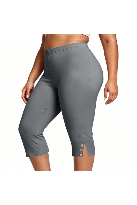 Plus Size Capri Leggings for Women High Waisted Yoga Capris Side Split Stretchy Pull on Cropped Workout Pants