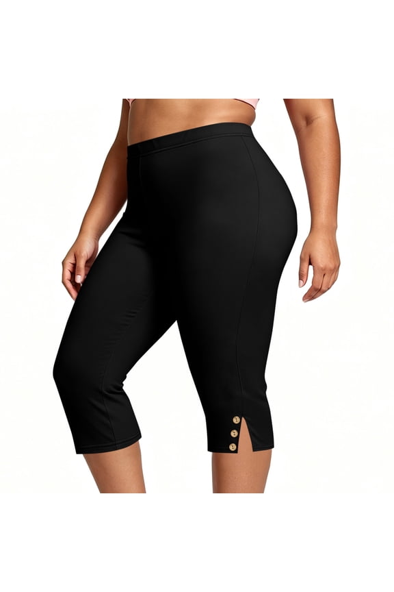 Plus Size Capri Leggings for Women High Waisted Yoga Capris Side Split Stretchy Pull on Cropped Workout Pants