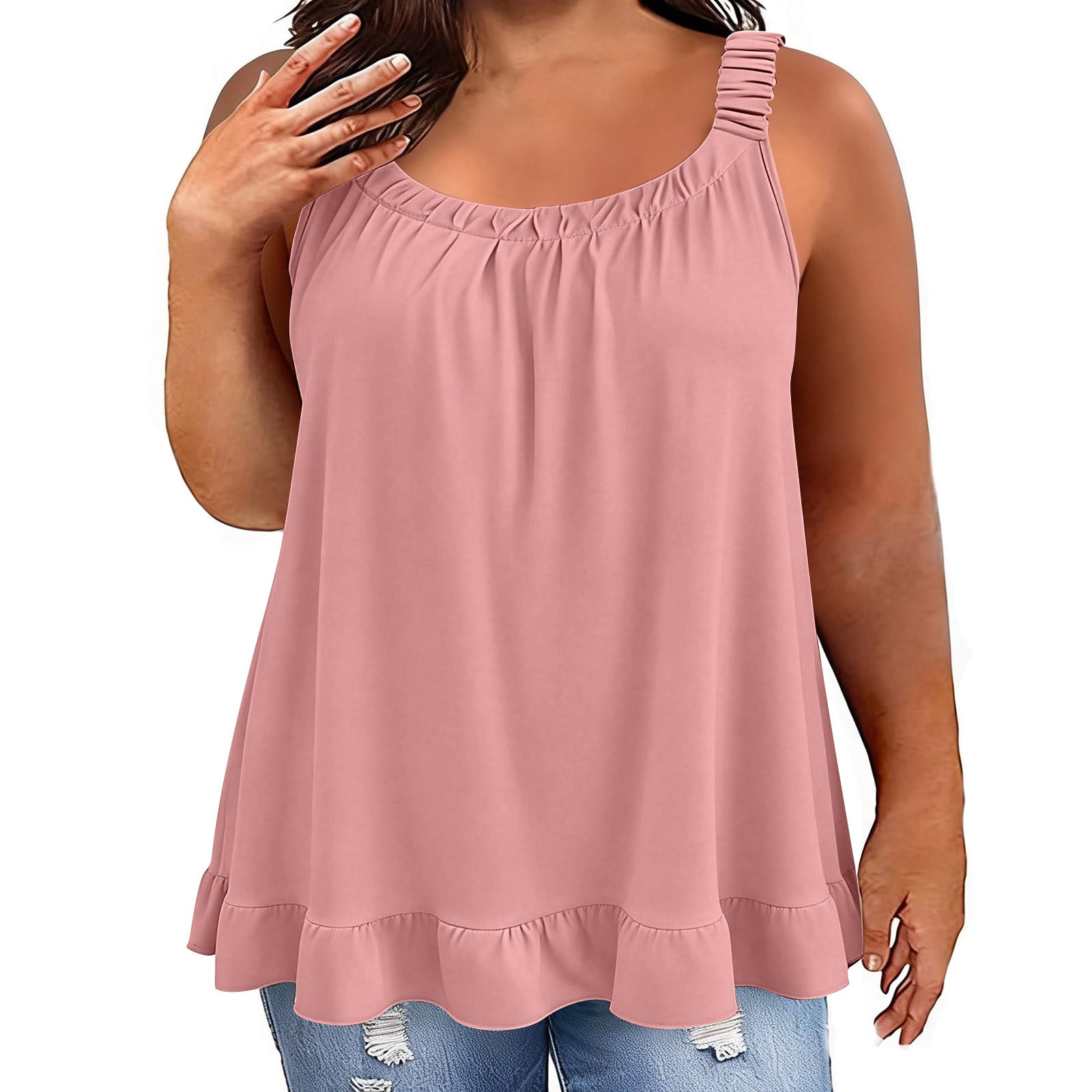BUIGTTKLOP Plus Size Cotton Linen Tank Tops for Women Sleeveless Shirts ...