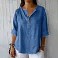 thumbnail image 1 of BUIGTTKLOP Plus Size Denim Tops for Women 3/4 Length Sleeve Jeans Tops Casual V Neck T Shirts Loose Fitted Blouses, 1 of 6
