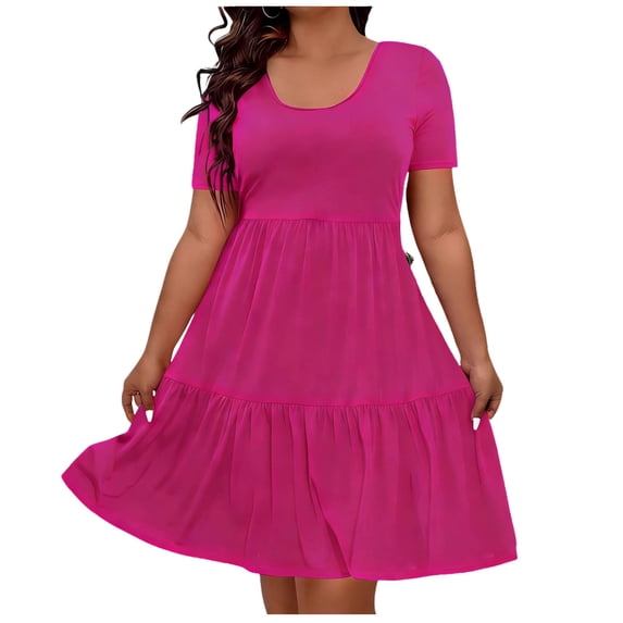 BUIGTTKLOP Plus Size Dresses for Women Short Sleeve Knee Length Dresses Crewneck Casual A-Line Flowy Sundresses