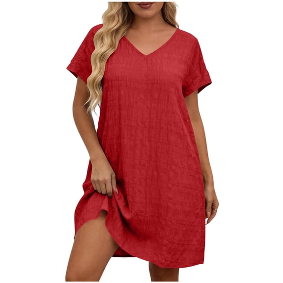 BUIGTTKLOP Plus Size Dresses for Women Short Sleeve Swimsuit Coverup Loose Fitted Knee Length Summer Dresses