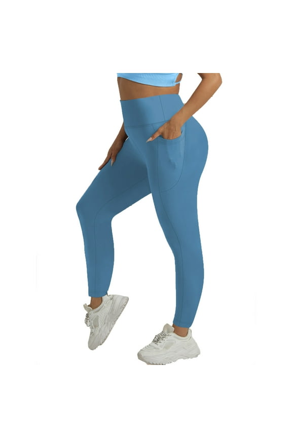 Plus Size Legging with Pockets for Women High Waisted Yoga Pants Solid Color Ankle Length Workout Tights