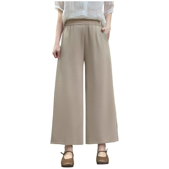 BUIGTTKLOP Plus Size Pants for Women Elastic Wasited Pull on Lounge Pants Solid Color Loose Fitting Trousers