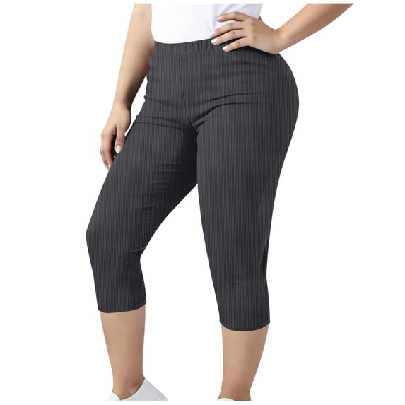 BUIGTTKLOP Plus Size Ribbed Knit Capri Leggings for Women High Waisted Cropped Lounge Pants Stretchy Pull on Slim Fitted Capris