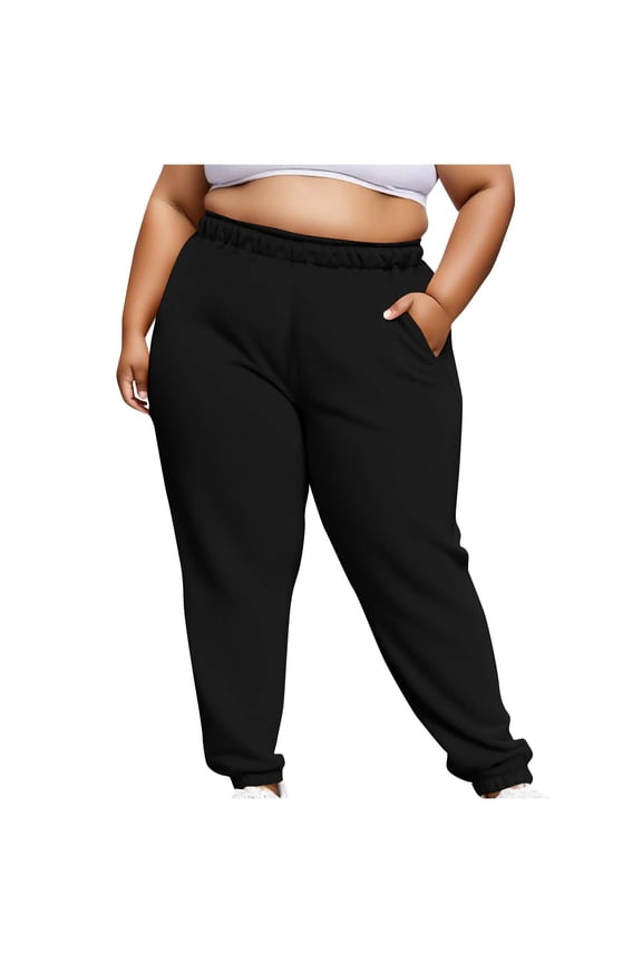 Plus Size Sweatpants for Women Lightfleece Liend High Waisted Joggers Pull on Cinch Bottom Sweat Pants with Pockets