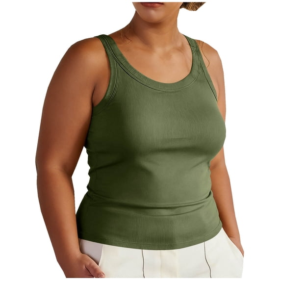 BUIGTTKLOP Plus Size Tank Top with Built in Bra for Women Sleeveless Athletic Tank Tops Racerback Yoga Shirt Undershirt Sleepwear