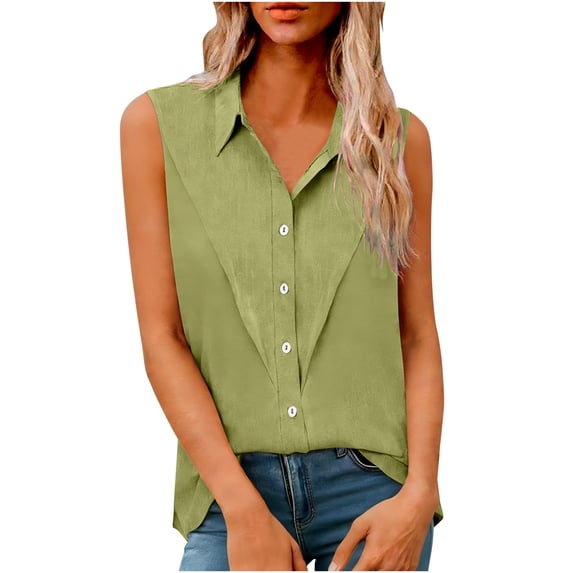 BUIGTTKLOP Plus Size Tank Tops for Women Button down Sleeveless Shirts Collared Solid Color Summer Vest 2026