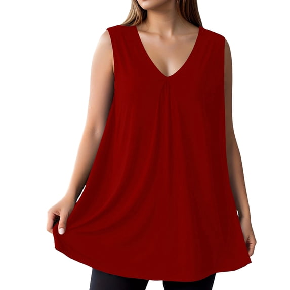 BUIGTTKLOP Plus Size Tank Tops for Women Dressy Casual V Neck Sleeveless Shirts Loose Fitted Pleated Tunic or Tops to Wear with Leggings