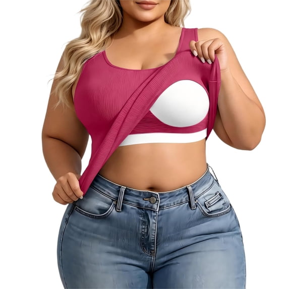 BUIGTTKLOP Plus Size Tank Tops for Women with Built in Bra Sleeveless Top Scoop Neck Ribbed Going out Tops Stretch Slim Fitted Basic Tees