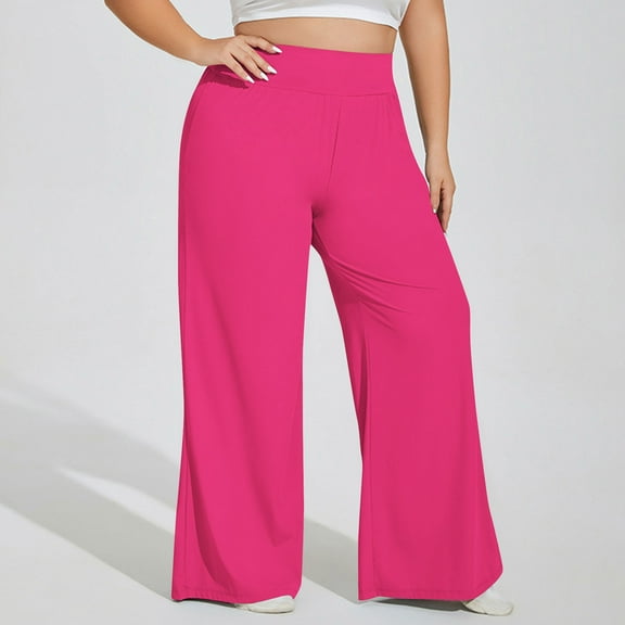 BUIGTTKLOP Plus Size Wide Leg Pants for Women Flowy Yoga Lounge Sweatpants Casual High Waisted Pajama Bottoms with Pockets