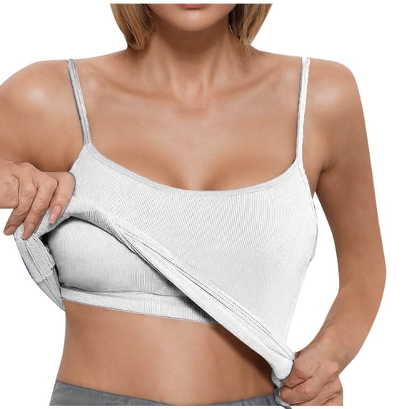 BUIGTTKLOP Ribbed Knit Tank Tops for Women Built in Bra Spaghetti Strap Camisoles Slim Fitted Sleeveless Basic Stretch Gym Yoga Top