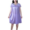 thumbnail image 1 of BUIGTTKLOP Satin Nightgowns for Women Ruffle Short Sleeve Sleepshirts Floral Lace V Neck Knee Length Pajamas Dress, 1 of 6