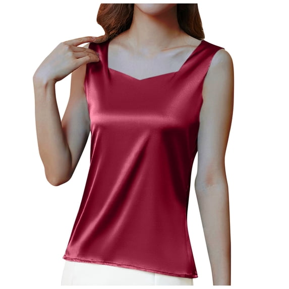 BUIGTTKLOP Satin Tank Tops for Women V Neck Sleeveless Camisole Summer Basic Blouses Work Shirts