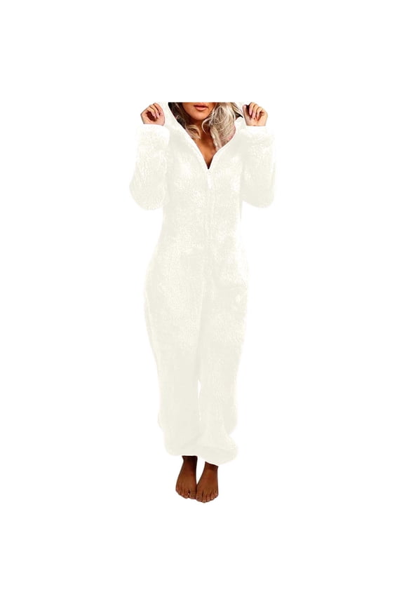 Sherpa Jumpsuit Women Women's Fuzzy Pajamas Long Sleeve Adult Cat Onesies Pajamas Winter Rompers Sleepwear