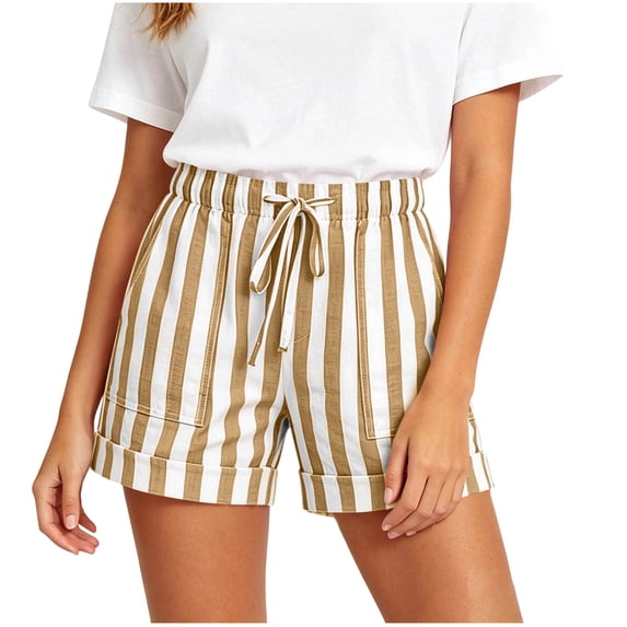 BUIGTTKLOP Shorts for Women Drawstring High Waisted Casual Shorts Rolled up Hem Wide Leg Summer Shorts with Pockets