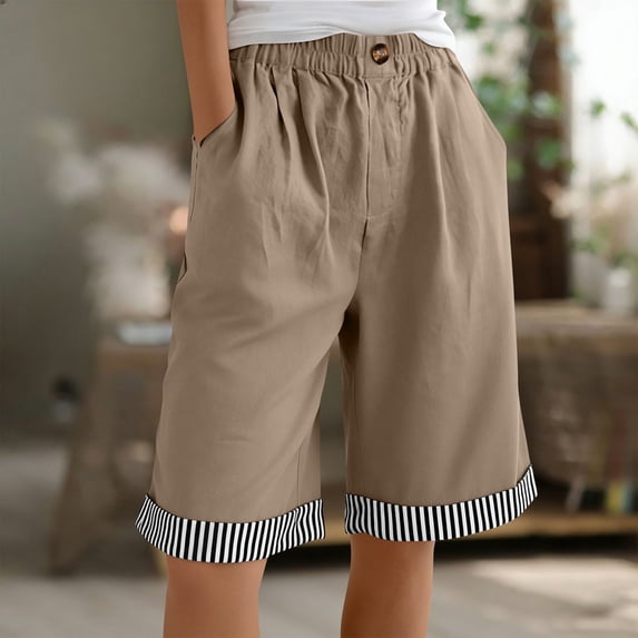 BUIGTTKLOP Shorts for Women Elastic Waist Knee Length Shorts Summer Casual Long Shorts Beach Vacation Outfits 2026