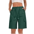 thumbnail image 1 of BUIGTTKLOP Shorts for Women Summer Quick Dry Cargo Shorts with Pockets Outdoor Drawstring Knee Length Hiking Short, 1 of 5