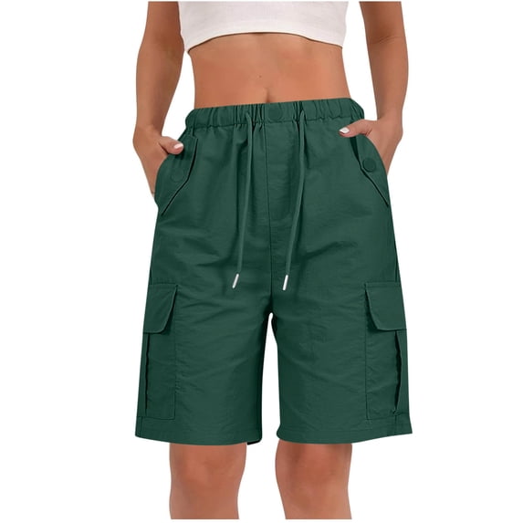 BUIGTTKLOP Shorts for Women Summer Quick Dry Cargo Shorts with Pockets Outdoor Drawstring Knee Length Hiking Short